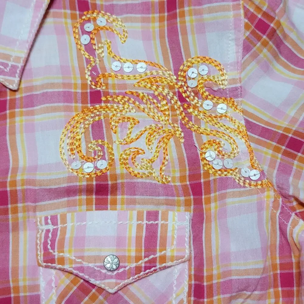 Ariat LS Pink Fitted Full Snap Ladies Western Shirt w/ Embroidery - Size Large - Picture 3 of 9